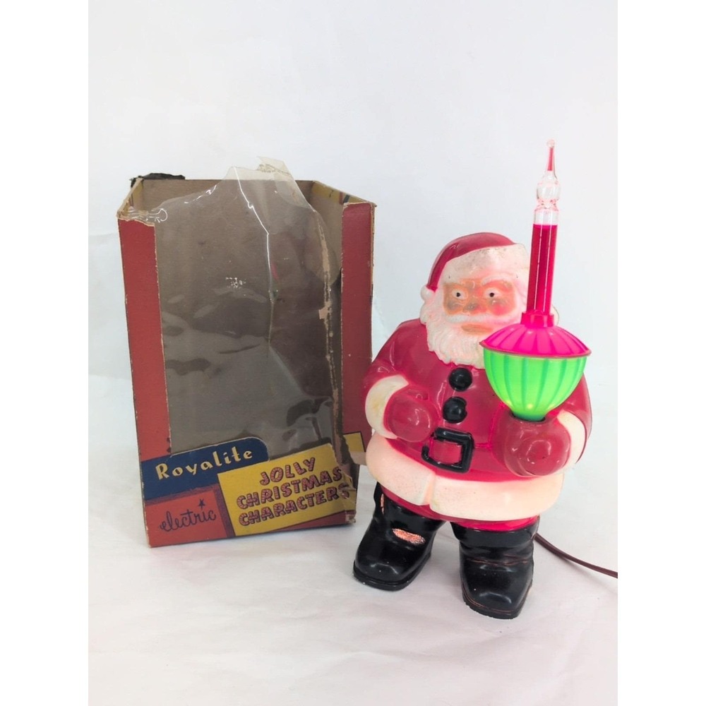 VTG Christmas Royalite Santa Claus In Box Light Up 7" Hard Plastic Lighted